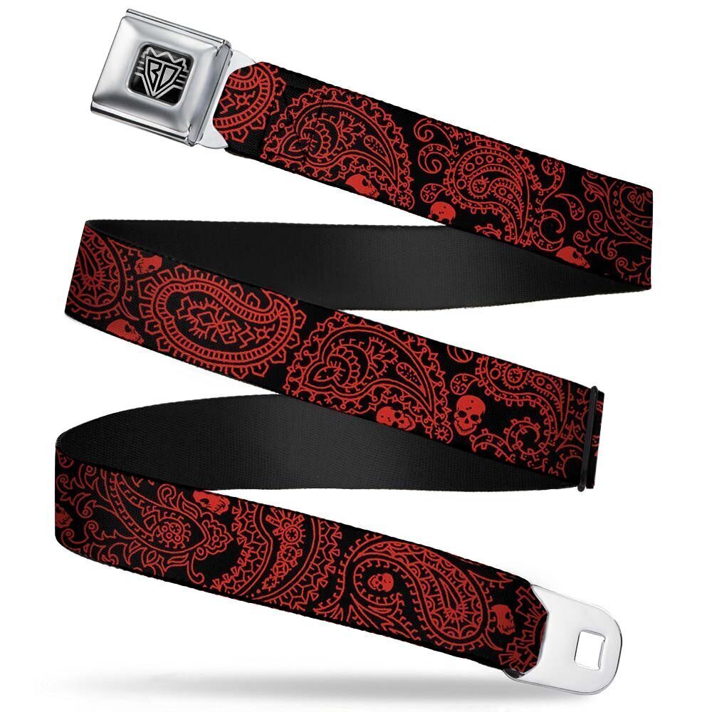 7109 Seatbelt Belt - Bandana/Skulls Black/Red - 1.5" Wide - 32-52 Inches in